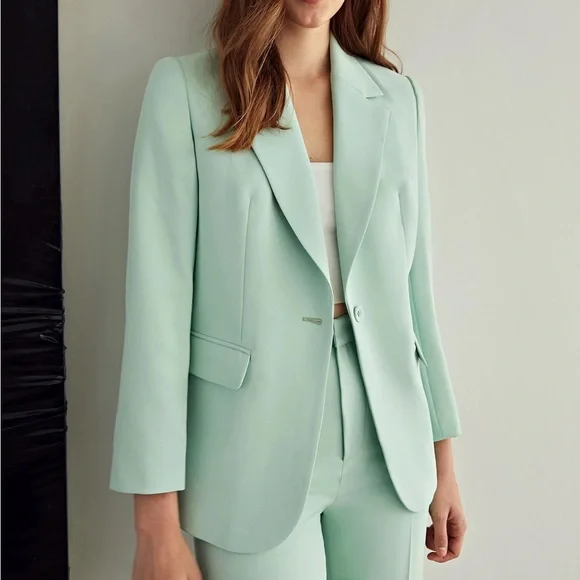 MOTF SHEIN STRUCTURED SINGLE BUTTON BLAZER Mint Green Size XS NWT - Picture 6 of 12